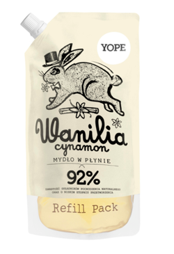 Yope -  Delikatne MYDŁO w płynie WANILIA i CYNAMON 92% składników pochodzenia naturalnego 500ml OPAKOWANIE UZUPEŁNIAJĄCE 5905279370012
